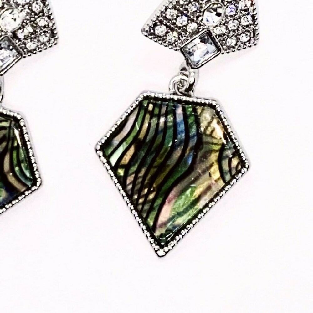 Silver Crystal Abalone Colored Dangle Earrings - Picture 4 of 6